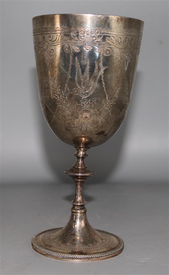 A Victorian engraved silver goblet by Thomas Smily, London, 1876, 7in.